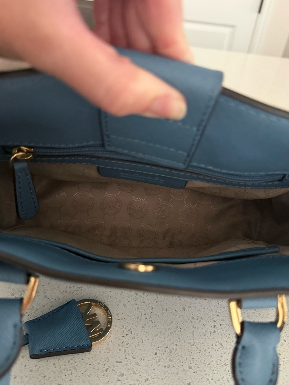 Michael Kors Dusty Blue Saffiano Leather Satchel with Gold Hardware - Picture 6 of 8